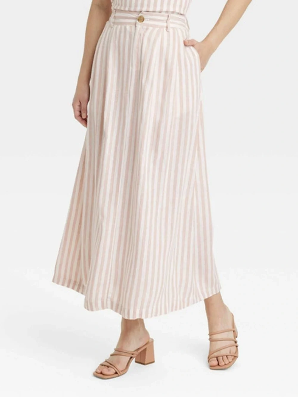 a new day beige and White Striped Spaghetti Strap top and midi skirt size XXL